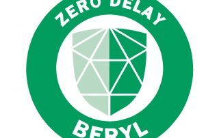 Green badge with geometric shield design.