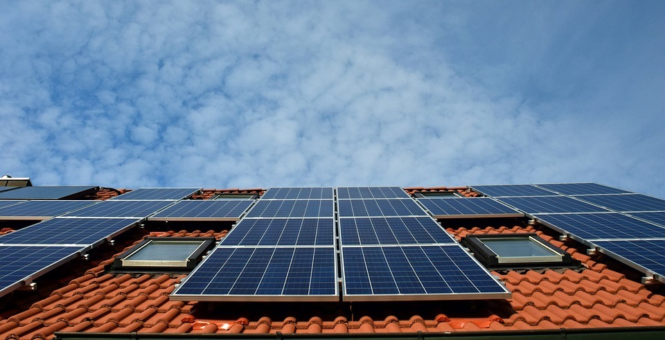 Solar panels on a house roof