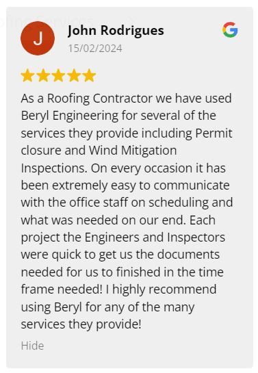 Roof Engineering Testimonial